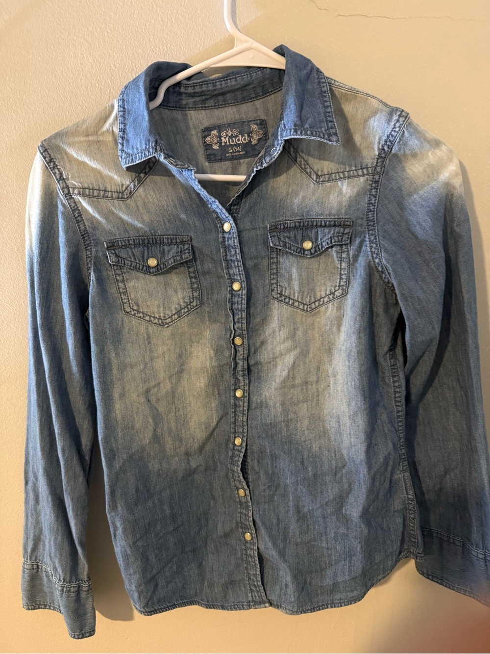 Mudd Girls' Faded Blue Denim Button-Down Shirt